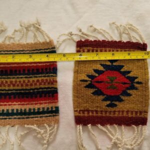 2 Vintage Miniature Fringed Woven Wool Rugs Dollhouse Salesman Samples 5.5" x 5"