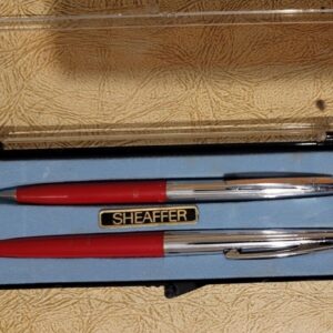 Vintage Sheaffer Red Fountain Pen & Pencil Set In Box