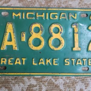 MICHIGAN LICENSE PLATE # YA 8812  1968 Ford Chevy Mopar Car Automotive Barn Find