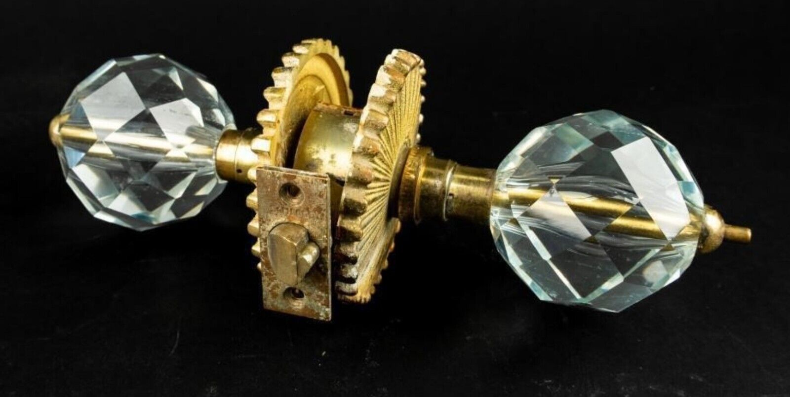 Vintage Schlage Glass Diamond Pattern Casino Door Knobs Lockable Hollywood Regen