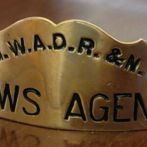 VINTAGE ARMSTRON NEWS  COMPANY AGENT HAT BADGE G.W.A.D.R.&N.  COMPANY Badge Pin