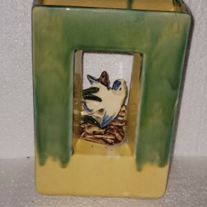 VINTAGE 1951 RARE McCOY POTTERY ARCATURE YELLOW & GREEN 9" X 6" DOUBLE BIRD VASE
