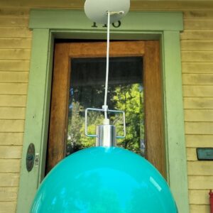 Vintage MCM Lightolier Atomic Dome Plastic Green Light Fixture Hanging Pendant