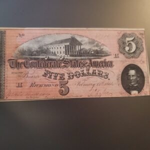 1864 Confederate States of America $5 Banknote