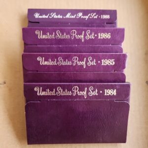 1984 1985 1986 1988 UNITED STATES MINT PROOF SETS W/ BOXES & COA COINS Collect