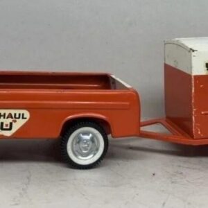 57_33f90714-af09-4c8d-b75b-70b23b26ce33.jpg Orange U-Haul Ford Pickup Truck W/ Trailer Pressed Steel 1960s Nylint Vintage