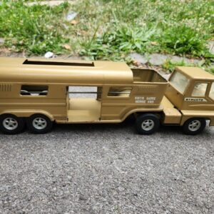 VINTAGE Gold Vista Dome Horse Van and Trailer STRUCTO Pressed Steel