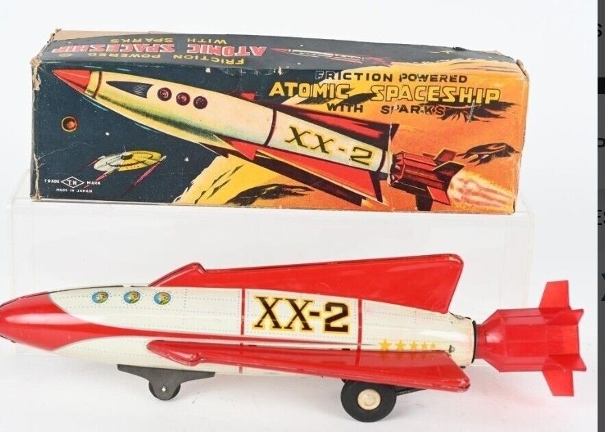 RARE 1960S JAPAN MASUDAYA FRICTION ATOMIC SPACESHIP ROCKET BOXED WORKS