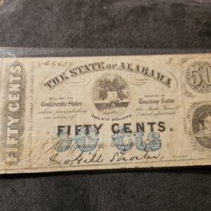 1863 Confederate State of Alabama 50-cent Banknote.