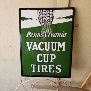 VACUUM TIRES PORCELAIN GAS MOTOR OIL AUTOMOBILE SERVICE STATION SIGN 24x18 Inch