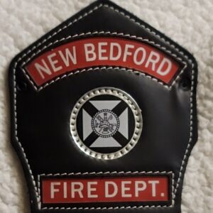 Vtg Leather Firefighter Helmet New Bedford Red & Black Silver