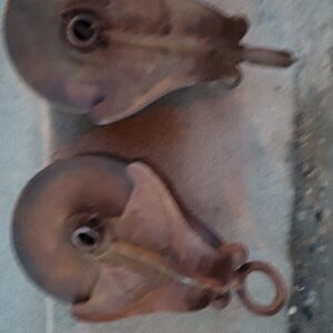 Lot Of 2 Antique Cast Iron Myers Barn Pulley Wood Wheel  H 239b H 298