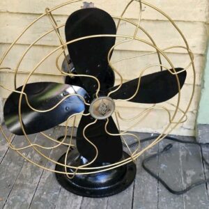 VINTAGE ROBBINS & MYERS FAN, TILT OSCILLATING BRASS CAGE 18" Tall