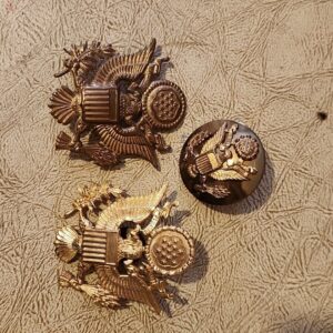 Lot Of 3 WWII Brass Eagle US Army Pin Military Hat Lapel Screw Back Vintage