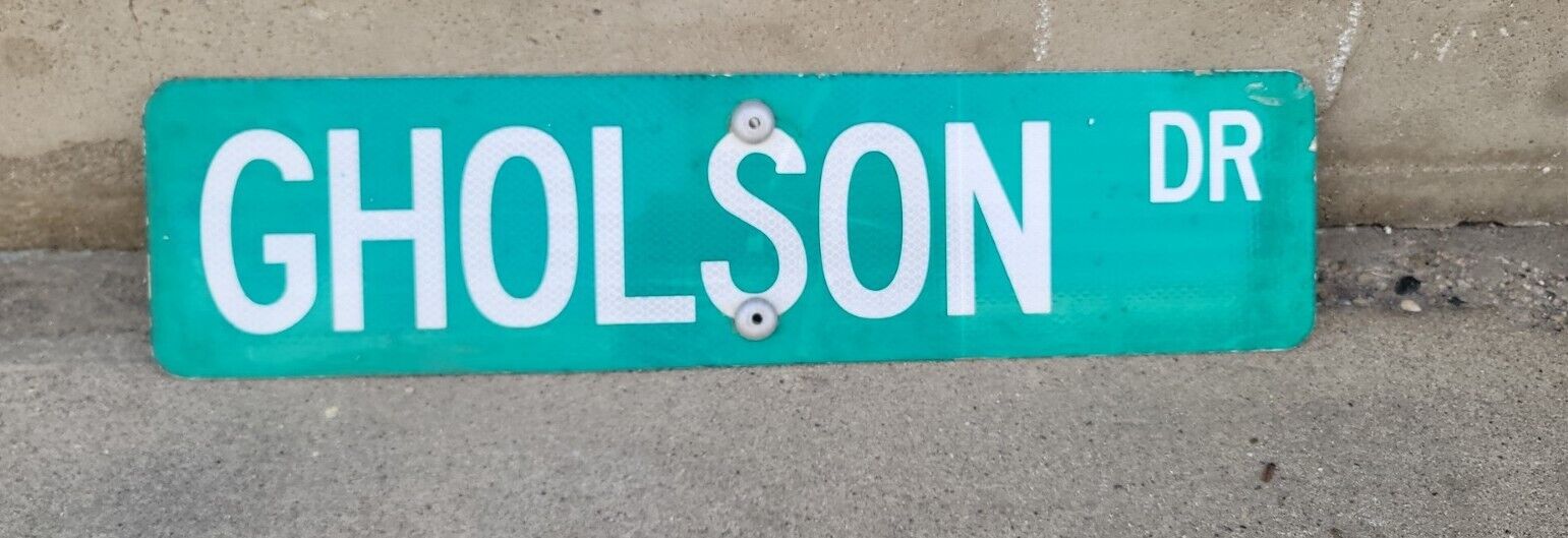 Gholson Drive Metal Street Sign Green 6" X 24" Vintage Reflective RARE Cave