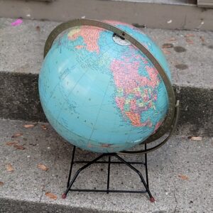 Vintage Replogle Globe Colonial Ocean 12-inch Diameter USA Mcm Deco wire stand
