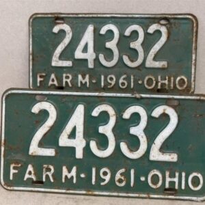 1961 Vintage Original Ohio License Plate 24332 PAIR