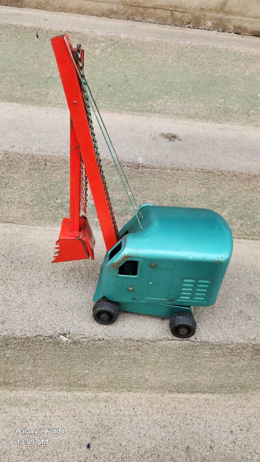 1954 Structo Construction Co. Green Pressed Steel Steam Shovel Excavator Working