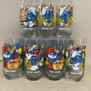 Smurf Vintage Character Glasses HARDEES Set Of 7 1982 & 1983