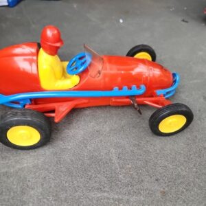 Nosco Plastics USA Wind Up Doodle-Bug Midget Race 9 1/4" Long Red Blue Vintage