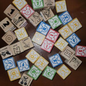 Lot of 38 Disney Wood Alphabet ABCs Number Blocks Goofy Mickey Educational