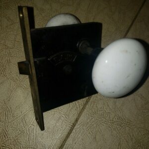 Vintage Door lock set with White Porcelain handles/Key