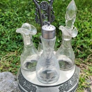 VTG Middletown Quadruple Co Rotating Condiment Server Glass & Silverplate Etched
