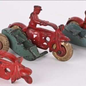 57_998e9665-7866-48cd-9943-9df74e6f4434.jpg Vintage Original Hubley Cast Iron COP MOTORCYCLE w/ SIDE CAR lot