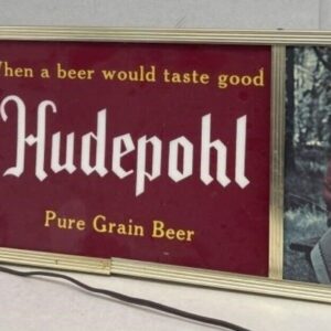 57_9b87f22d-42ce-401e-a18c-8da724e30ef5.jpg HUDEPOHL BEER - LATE 1950'S - METAL FRAMED LIGHTED SIGN 36" X 9.5"