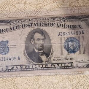 1934-A UNITED STATES $5 FIVE DOLLAR SILVER CERTIFICATE NOTE W/ BLUE SEAL LOOK f
