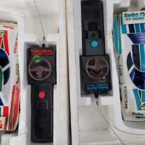 Vintage Two Tandy Radio Shack Radio Controlled RC Car Silver Racer in Styrofoam