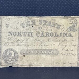 1861 State Of North Carolina At Raleigh $2 Two Dollar Note