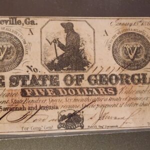 1862 Cr.5A $5 The State of GEORGIA Note - CIVIL WAR Era
