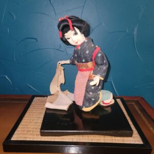 Vintage Japanese 10" Ichimatsu Girl Doll In Elaborate Kimono Wood Base MCM