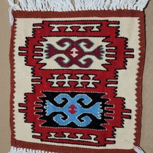 Vintage Woven Wool Southwestern Style Area Rug Fringes 10" x 11" salesman sample