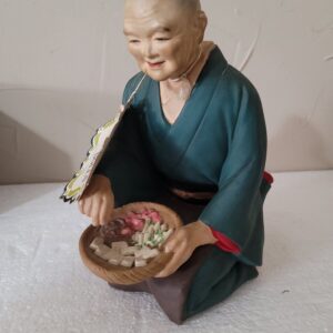 Vintage Japanese Hakata Urasaki Doll Woman Cooking 1950s Samurai 9" H