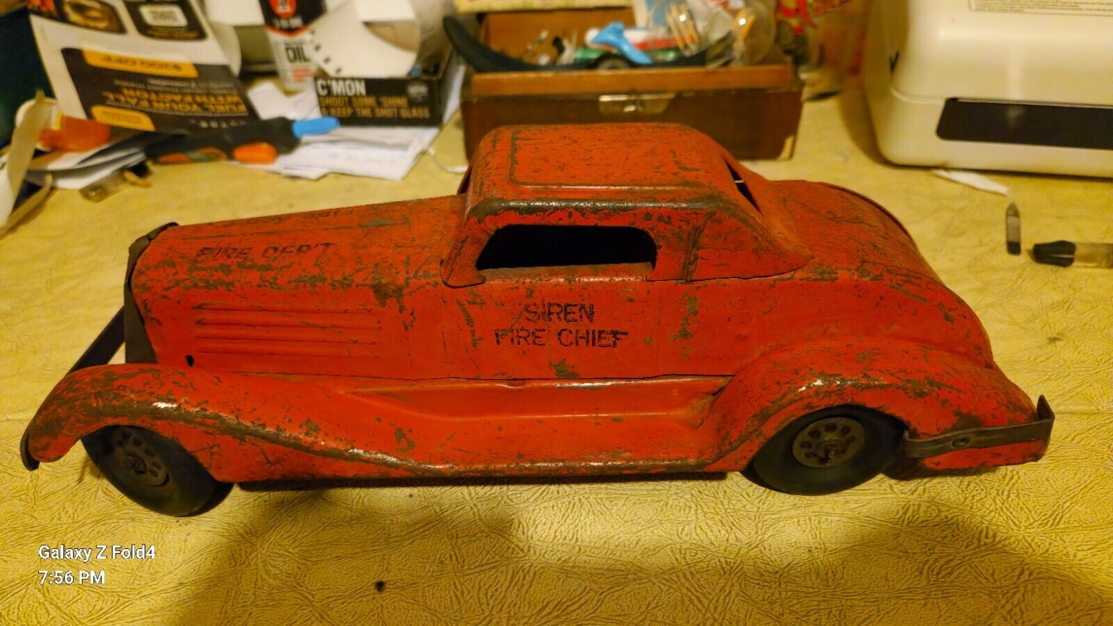 1932 Marx "GIRARD PIERCE ARROW" Pressed Steel Tin Wind-up Fire Chief Toy Car VTG