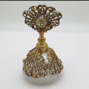 VINTAGE LADIES PERFUME BOTTLE METAL AND CUT GLASS EMPTY DIPPER REFILLABLE