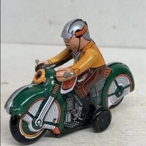 RARE VINTAGE WIND UP TIN TOY MOTORCYCLE COLLECTABLE ANTIQUE Child's Decor