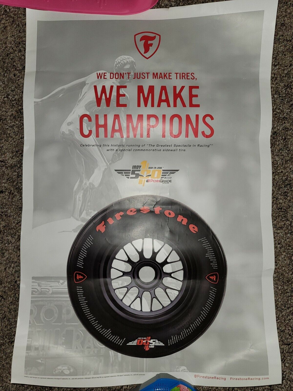 2016 Firestone Indy-500 Poster, We don't just make tires We Make Champions rare