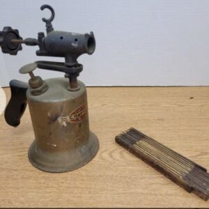 Antique Craftsman Brass Copper Blow Torch  Wooden Handle