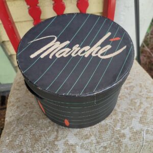 Vintage 1960s Ladies Hat Box Marche Donaldson's Store Black Green Pinstripe MCM