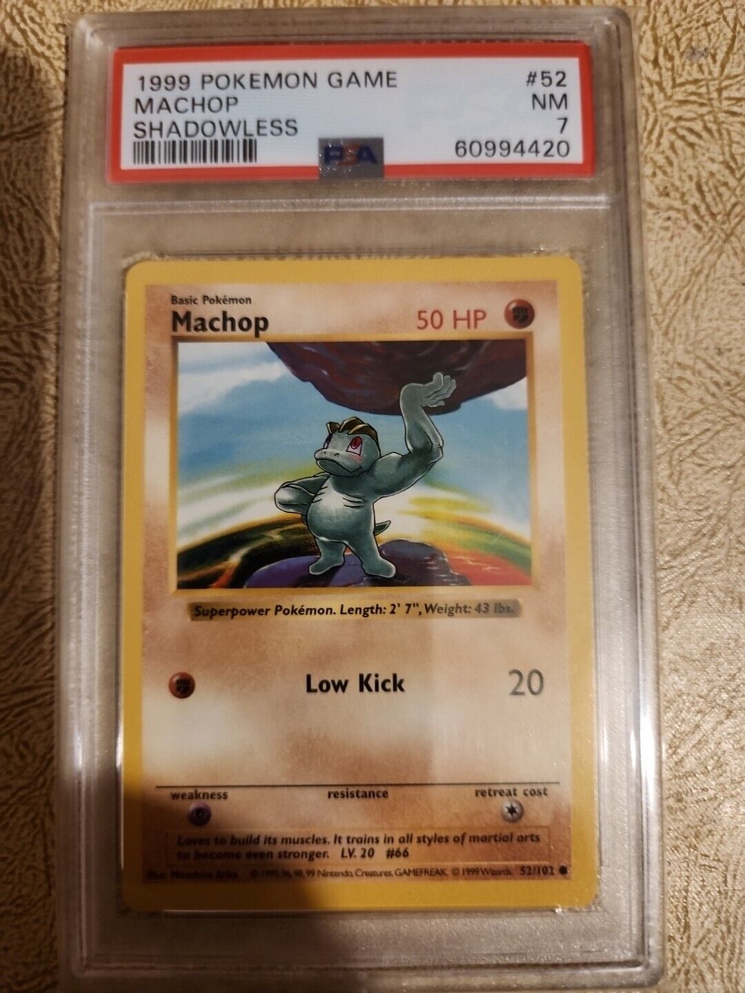 1999 Pokemon MACHOP Base Set Shadowless Common #52 PSA 7 NM