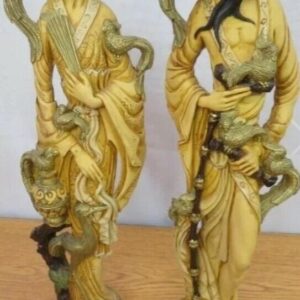 Vtg Pair of Resin Oriental Sculpture Asian Japanese Man and Woman 19 1/2" tall