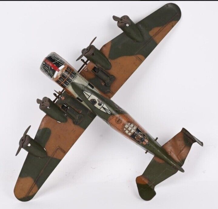 Vintage Marx Tin Litho Army Military Toy wind-up Airplane Camo.