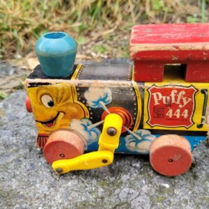 Vintage 1951 Fisher Price Wooden Pull Toy Puffy Train 444