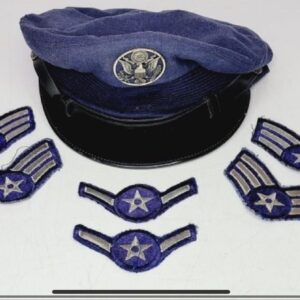 Vintage 1950 U.S. Air Force Blue Wool Dress Uniform Visor Cap Hat Patches