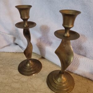 Brass Swirl Twist Candle Holders, India, Cool Collectible Decor MCM