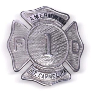 Vintage Fire Department Metal Badge Mt. Carmel 1 Pennsylvania
