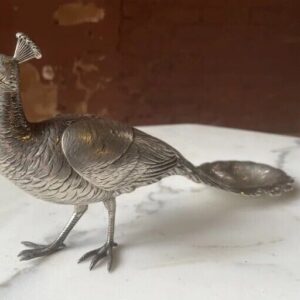 Incredible French Art Nouveau Silver peacock sculpture Salt Dispenser Shaker